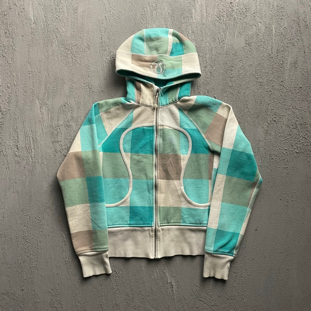 Lululemon Plaid Scuba Zip Up Hoodie Women Size 8 Teal